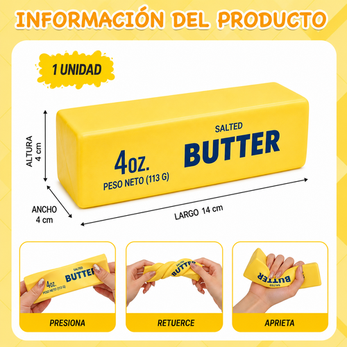 Dimensiones y medidas del squishy con forma de barra de mantequilla 4 oz